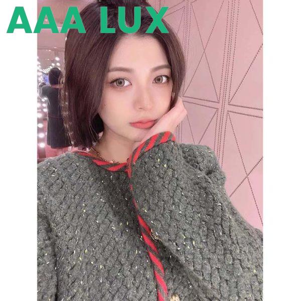 Replica Gucci Women GG Cable Knit Wool Jacket Dark Green Cable Knit Wool Green Red Stripe 11