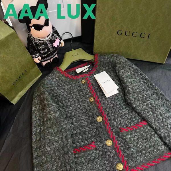 Replica Gucci Women GG Cable Knit Wool Jacket Dark Green Collarless Wool Cotton 5