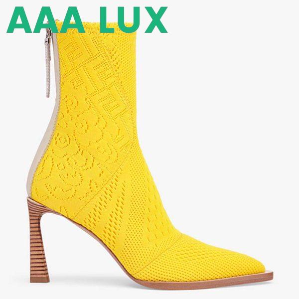 Replica Fendi Women High-Tech Yellow Jacquard Ankle Boots FFrame Pointed-Toe 2