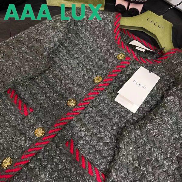Replica Gucci Women GG Cable Knit Wool Jacket Dark Green Collarless Wool Cotton 6