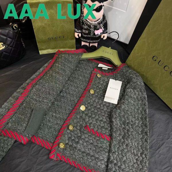 Replica Gucci Women GG Cable Knit Wool Jacket Dark Green Collarless Wool Cotton 7