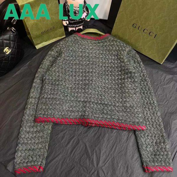 Replica Gucci Women GG Cable Knit Wool Jacket Dark Green Collarless Wool Cotton 8