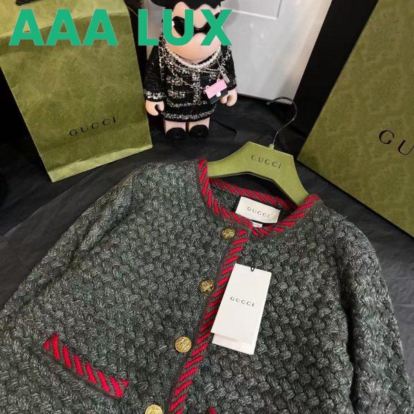 Replica Gucci Women GG Cable Knit Wool Jacket Dark Green Collarless Wool Cotton 9
