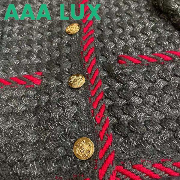 Replica Gucci Women GG Cable Knit Wool Jacket Dark Green Collarless Wool Cotton 10