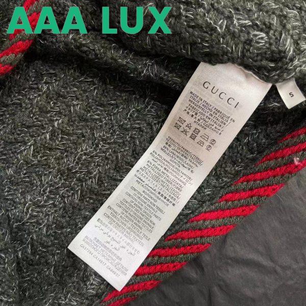 Replica Gucci Women GG Cable Knit Wool Jacket Dark Green Collarless Wool Cotton 11