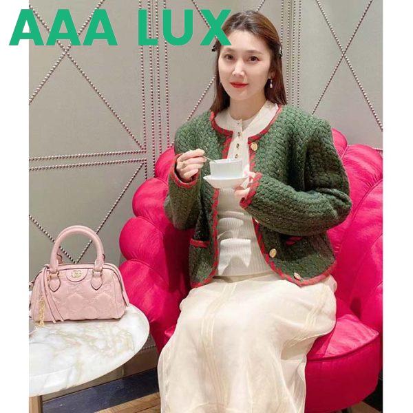 Replica Gucci Women GG Cable Knit Wool Jacket Dark Green Collarless Wool Cotton 15