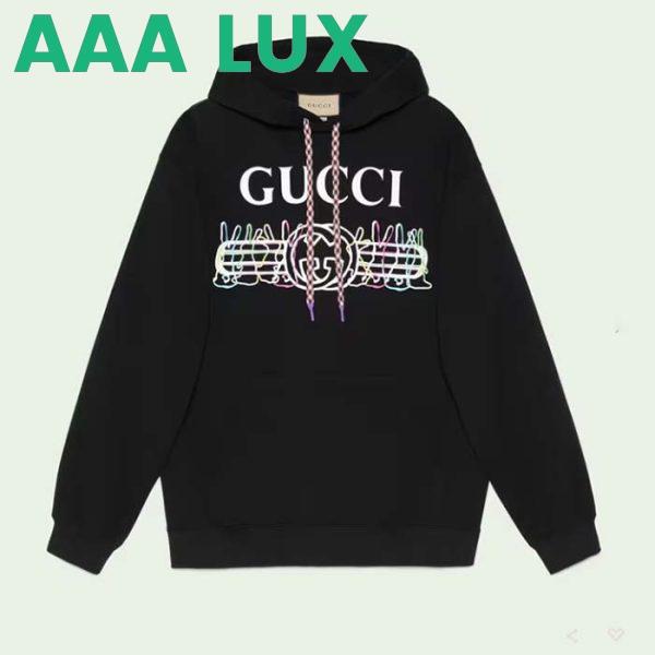 Replica Gucci Women GG Cotton Jersey Sweatshirt Black Felted Long Sleeves Kangaroo Front Pocket
