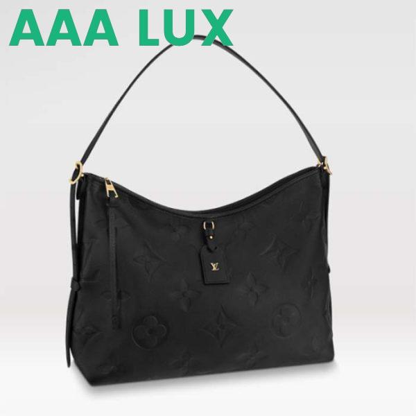 Replica Louis Vuitton Women LV CarryAll MM Handbag Black Embossed Supple Grained Cowhide Leather