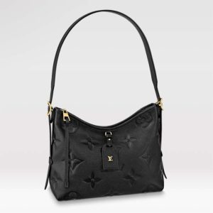 Replica Louis Vuitton Women LV CarryAll PM Handbag Black Embossed Supple Grained Cowhide