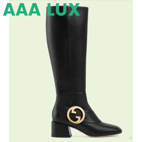 Replica Gucci Blondie Women’s Blondie Boot Black Leather Round Interlocking G Low 5 Cm Heel 2