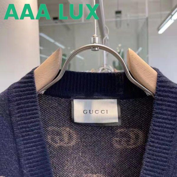 Replica Gucci Women GG Knit Cashmere Jacquard Cardigan Blue Beige Long Sleeves V-Neck 4