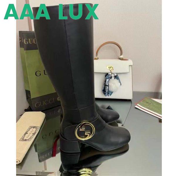 Replica Gucci Blondie Women’s Blondie Boot Black Leather Round Interlocking G Low 5 Cm Heel 4