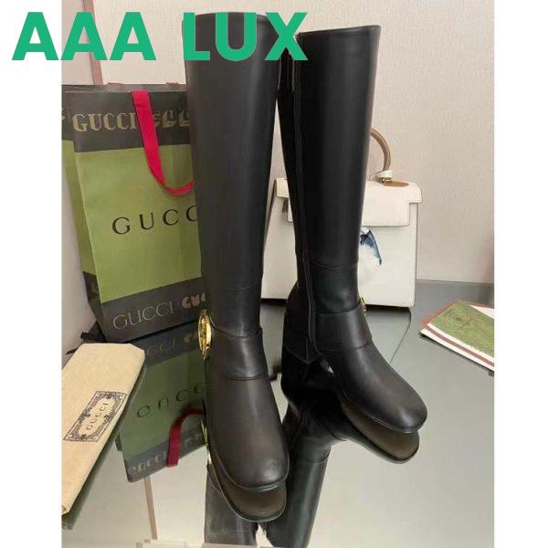 Replica Gucci Blondie Women’s Blondie Boot Black Leather Round Interlocking G Low 5 Cm Heel 5