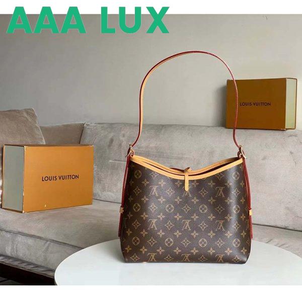 Replica Louis Vuitton Women LV CarryAll PM Handbag Brown Monogram Coated Canvas Microfiber 4