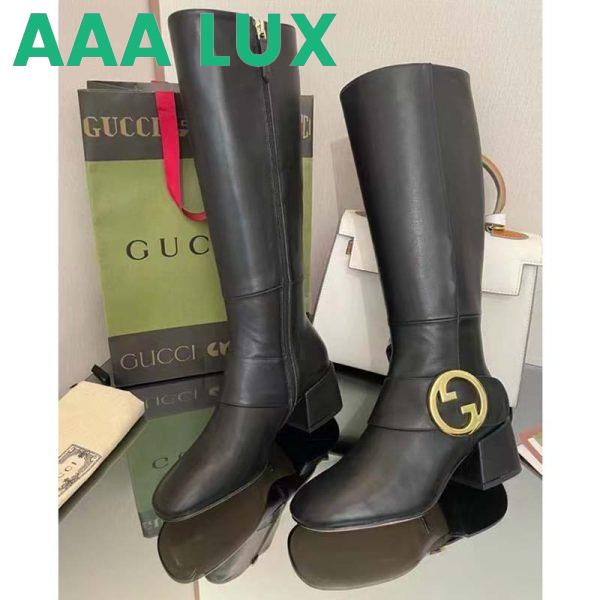 Replica Gucci Blondie Women’s Blondie Boot Black Leather Round Interlocking G Low 5 Cm Heel 6