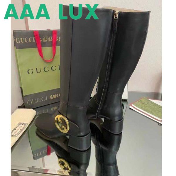 Replica Gucci Blondie Women’s Blondie Boot Black Leather Round Interlocking G Low 5 Cm Heel 7