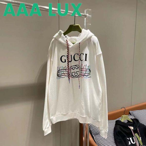 Replica Gucci Women GG Logo Bunny Print Hooded Cotton Sweatshirt Off White Cotton Jersey 2