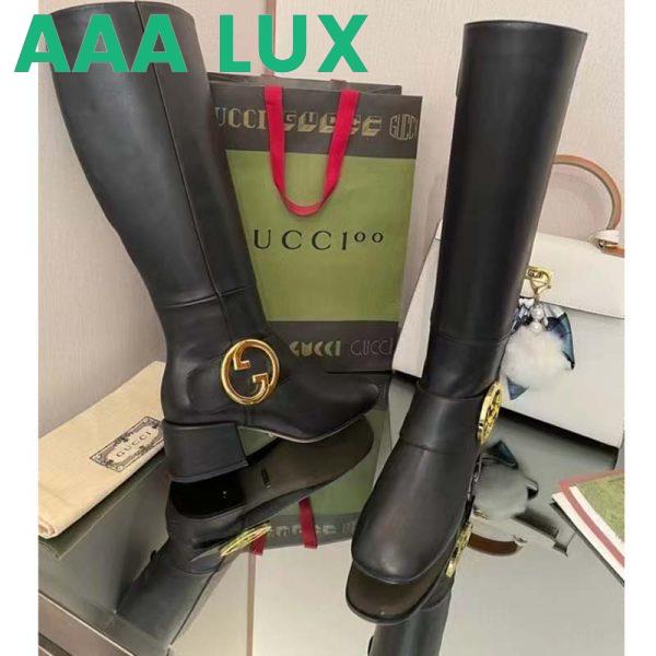 Replica Gucci Blondie Women’s Blondie Boot Black Leather Round Interlocking G Low 5 Cm Heel 9