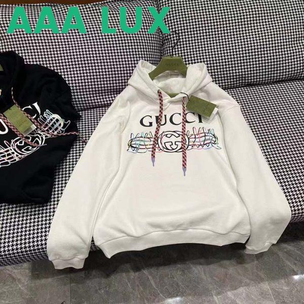 Replica Gucci Women GG Logo Bunny Print Hooded Cotton Sweatshirt Off White Cotton Jersey 3