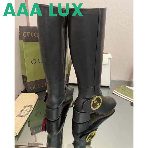 Replica Gucci Blondie Women’s Blondie Boot Black Leather Round Interlocking G Low 5 Cm Heel 10