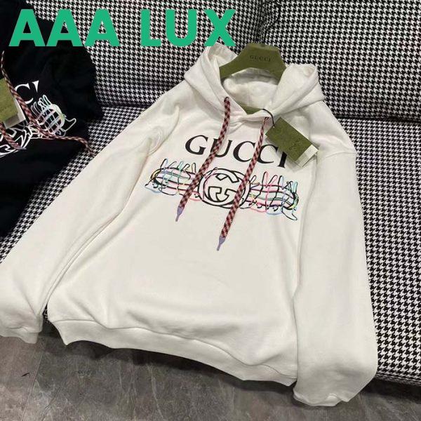 Replica Gucci Women GG Logo Bunny Print Hooded Cotton Sweatshirt Off White Cotton Jersey 4