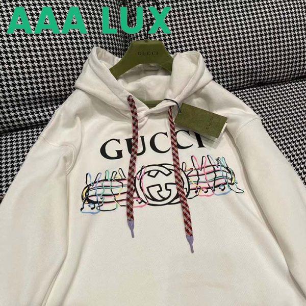 Replica Gucci Women GG Logo Bunny Print Hooded Cotton Sweatshirt Off White Cotton Jersey 6