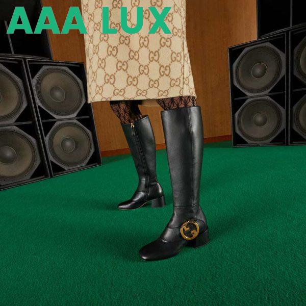 Replica Gucci Blondie Women’s Blondie Boot Black Leather Round Interlocking G Low 5 Cm Heel 12