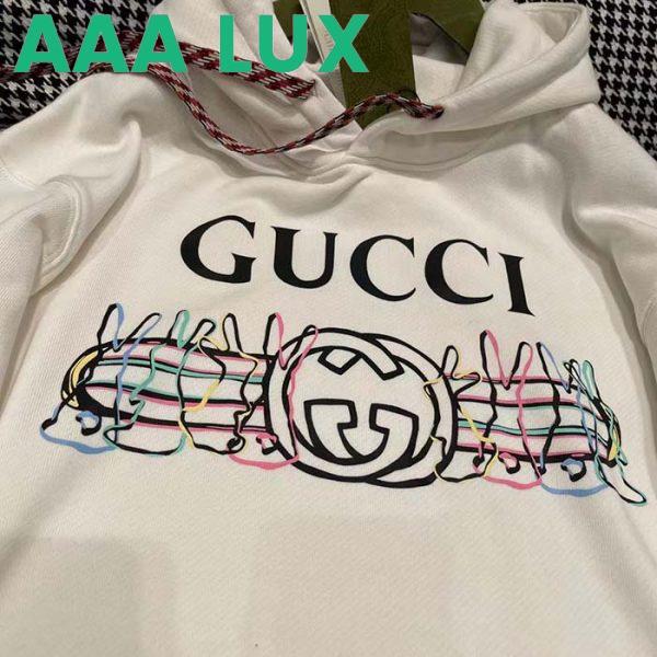 Replica Gucci Women GG Logo Bunny Print Hooded Cotton Sweatshirt Off White Cotton Jersey 7