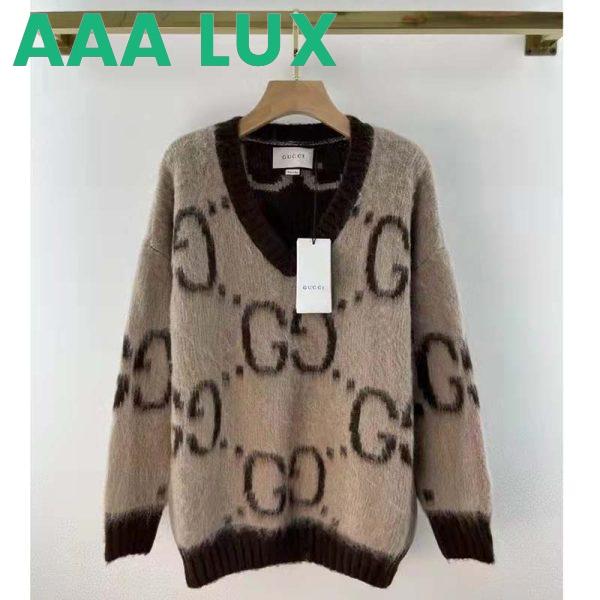 Replica Gucci Women GG Mohair Wool V-Neck Sweater Beige Brown 2