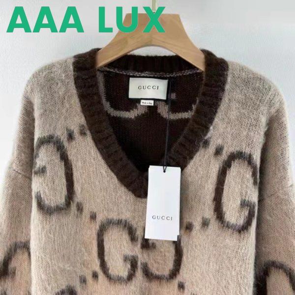 Replica Gucci Women GG Mohair Wool V-Neck Sweater Beige Brown 4