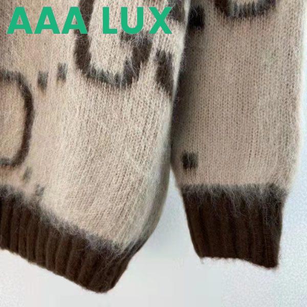 Replica Gucci Women GG Mohair Wool V-Neck Sweater Beige Brown 8