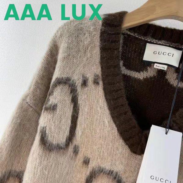 Replica Gucci Women GG Mohair Wool V-Neck Sweater Beige Brown 9