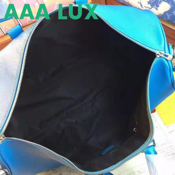 Replica Louis Vuitton LV Unisex Keepall Bandoulière 50 Blue Taiga Cowhide Leather Monogram Eclipse Coated Canvas 11