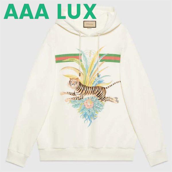 Replica Gucci Women GG Tiger Hooded Sweatshirt Ivory Felted Cotton Jersey Fixed Hood