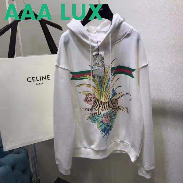 Replica Gucci Women GG Tiger Hooded Sweatshirt Ivory Felted Cotton Jersey Fixed Hood 2