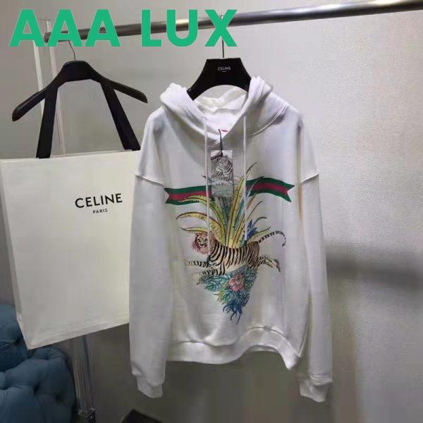 Replica Gucci Women GG Tiger Hooded Sweatshirt Ivory Felted Cotton Jersey Fixed Hood 3