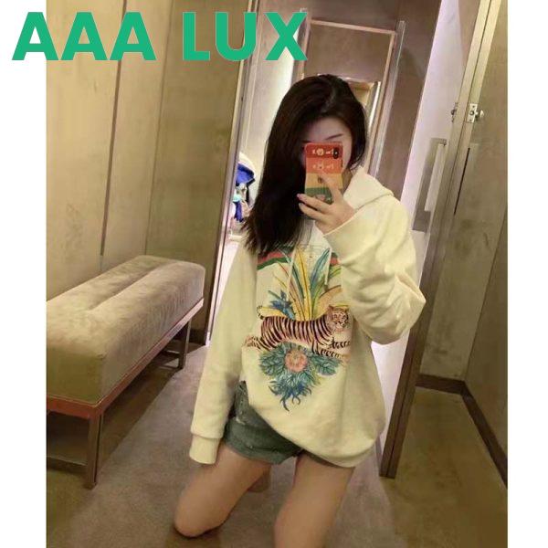 Replica Gucci Women GG Tiger Hooded Sweatshirt Ivory Felted Cotton Jersey Fixed Hood 12