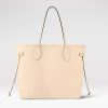 Replica Louis Vuitton Women LV Neverfull MM Carryall Tote Crème Beige Embossed Grained Cowhide