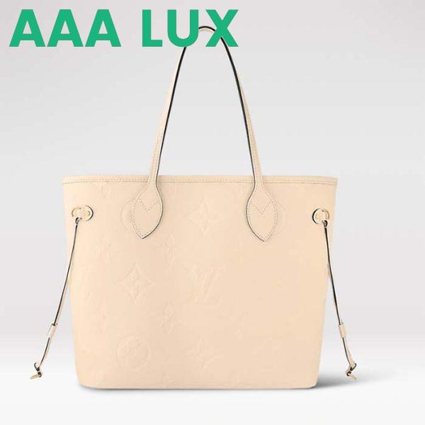 Replica Louis Vuitton Women LV Neverfull MM Carryall Tote Crème Beige Embossed Grained Cowhide