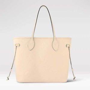 Replica Louis Vuitton Women LV Neverfull MM Carryall Tote Crème Beige Embossed Grained Cowhide 2