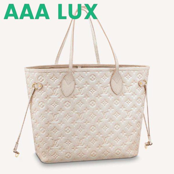 Replica Louis Vuitton Women LV Neverfull MM Carryall Tote Beige Sprayed Embossed Grained Cowhide