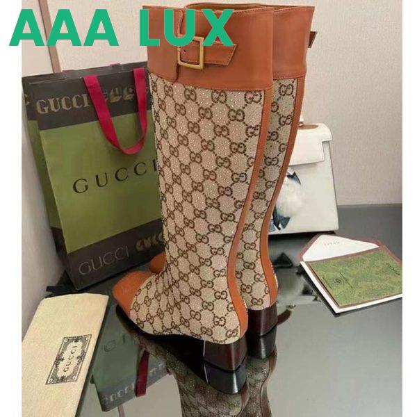 Replica Gucci Blondie Women’s Boot Crystals Beige Ebony GG Canvas Low 5 Cm Heel 6