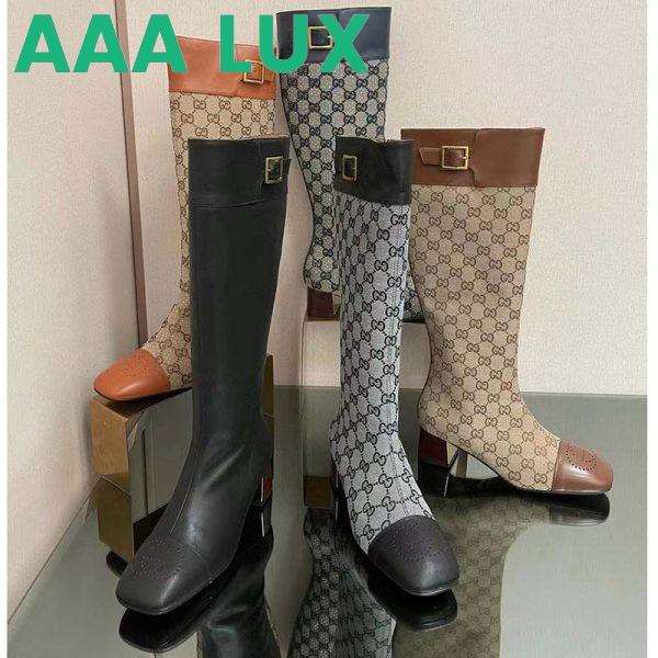 Replica Gucci Blondie Women’s Boot Crystals Beige Ebony GG Canvas Low 5 Cm Heel 12