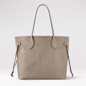 Replica Louis Vuitton Women LV Neverfull MM Carryall Tote Tourterelle Gray Embossed Grained Cowhide