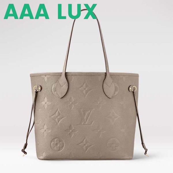 Replica Louis Vuitton Women LV Neverfull MM Carryall Tote Tourterelle Gray Embossed Grained Cowhide