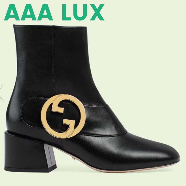 Replica Gucci GG Blondie Women’s Ankle Boot Black Leather Mid 5 Cm Heel 2