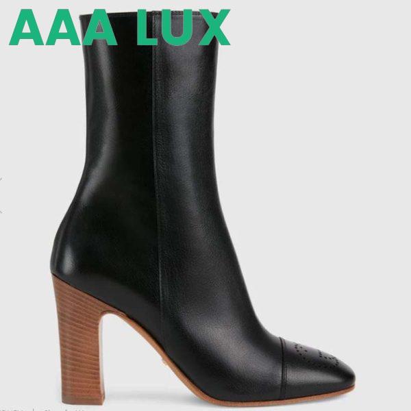 Replica Gucci GG Women Ankle Boot with Interlocking G Black Leather 9 cm Heel 2