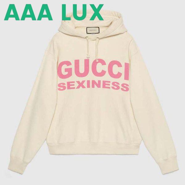 Replica Gucci Women Sexiness Print Sweatshirt Washed Off-White Light Felted Cotton Jersey