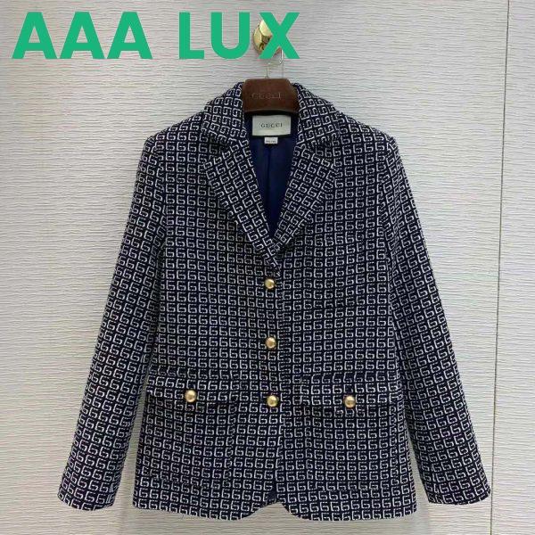 Replica Gucci Women Square G Wool Jacket in Boxy Fit-Navy 3