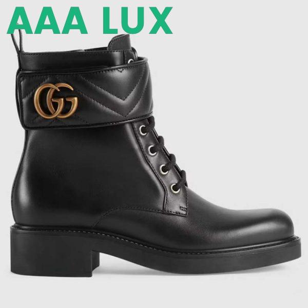 Replica Gucci GG Women’s Ankle Boot Double G Black Leather Tonal Matelassé